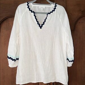 Charter Club Linen Blouse with blue edge M